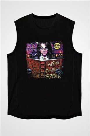 Alice Cooper Baskılı Unisex Siyah Kolsuz Tişört
