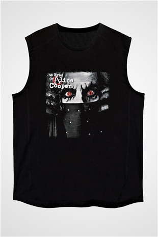 Alice Cooper Baskılı Unisex Siyah Kolsuz Tişört