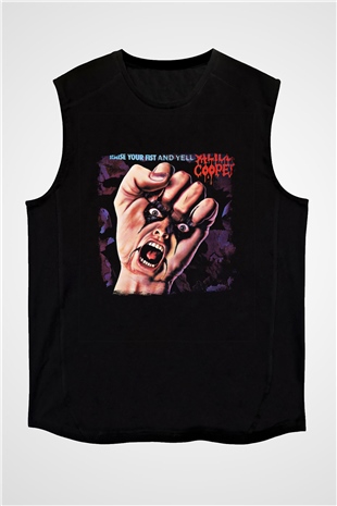 Alice Cooper Baskılı Unisex Siyah Kolsuz Tişört