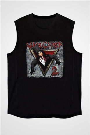 Alice Cooper Baskılı Unisex Siyah Kolsuz Tişört