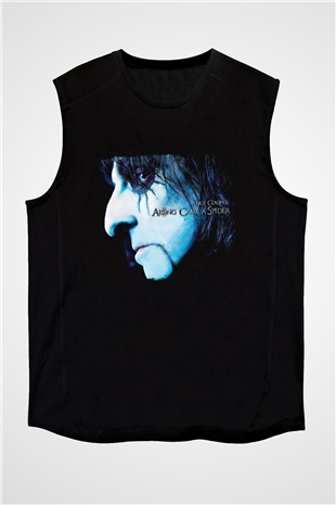 Alice Cooper Baskılı Unisex Siyah Kolsuz Tişört