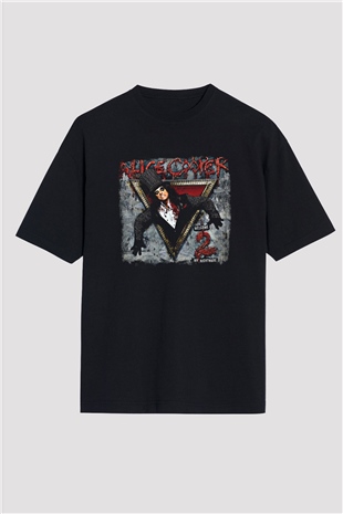 Alice Cooper Baskılı Unisex Siyah Oversize Tişört