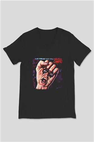 Alice Cooper Baskılı Unisex Siyah V Yaka Tişört