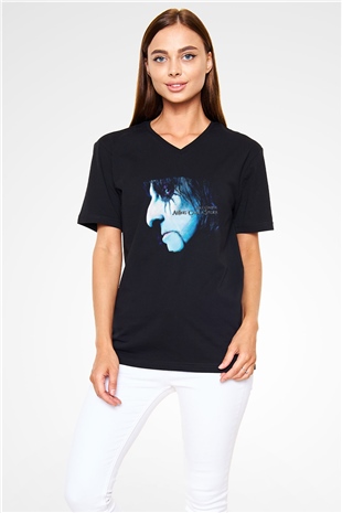 Alice Cooper Baskılı Unisex Siyah V Yaka Tişört