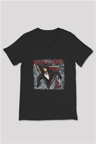 Alice Cooper Baskılı Unisex Siyah V Yaka Tişört