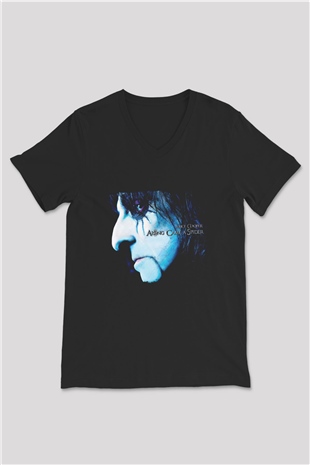 Alice Cooper Baskılı Unisex Siyah V Yaka Tişört