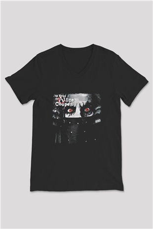 Alice Cooper Baskılı Unisex Siyah V Yaka Tişört
