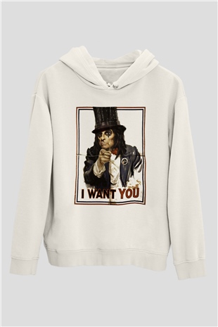 Alice Cooper Beyaz Unisex Kapşonlu Sweatshirt