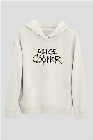 Alice Cooper Beyaz Unisex Kapşonlu Sweatshirt