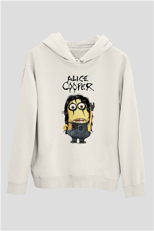 Alice Cooper Beyaz Unisex Kapşonlu Sweatshirt