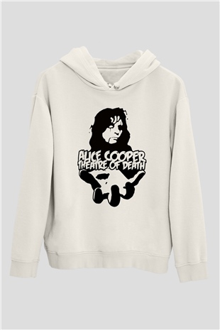 Alice Cooper Beyaz Unisex Kapşonlu Sweatshirt