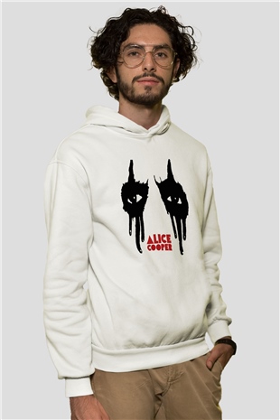 Alice Cooper Beyaz Unisex Kapşonlu Sweatshirt