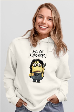 Alice Cooper Beyaz Unisex Kapşonlu Sweatshirt