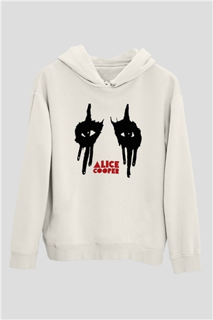 Alice Cooper Beyaz Unisex Kapşonlu Sweatshirt