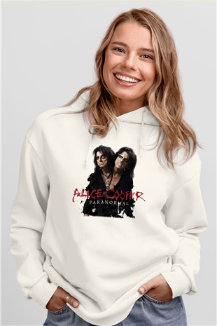Alice Cooper Beyaz Unisex Kapşonlu Sweatshirt