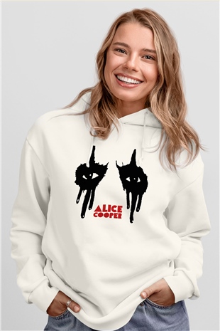 Alice Cooper Beyaz Unisex Kapşonlu Sweatshirt