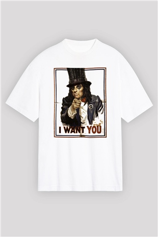 Alice Cooper Beyaz Unisex Oversize Tişört T-Shirt