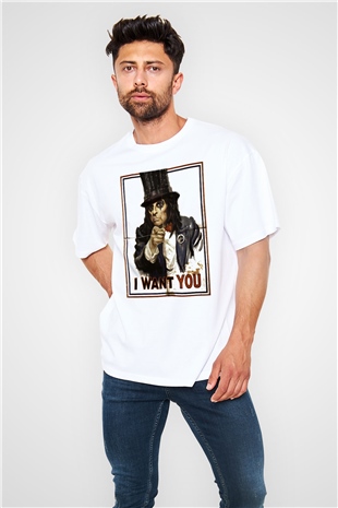 Alice Cooper Beyaz Unisex Oversize Tişört T-Shirt