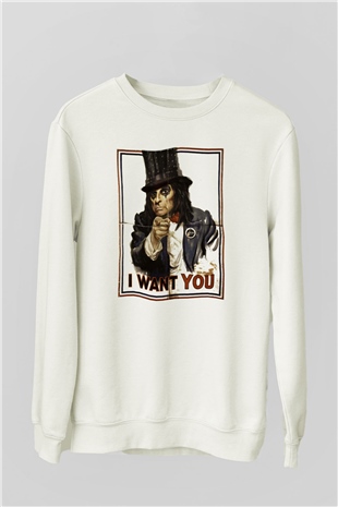 Alice Cooper Beyaz Unisex Sweatshirt