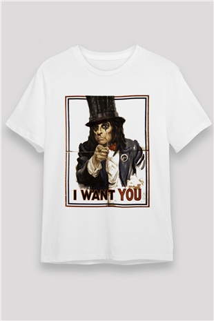 Alice Cooper Beyaz Unisex Tişört T-Shirt - TişörtFabrikası