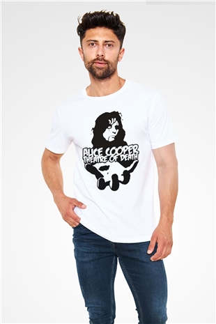 Alice Cooper Beyaz Unisex Tişört T-Shirt - TişörtFabrikası