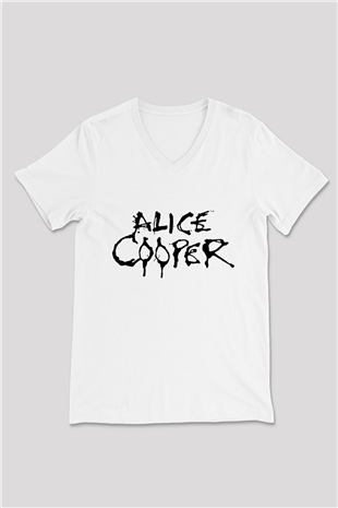 Alice Cooper Beyaz Unisex V Yaka Tişört T-Shirt