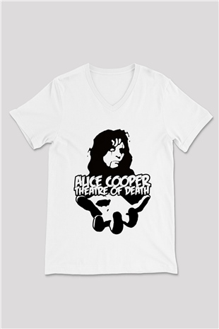Alice Cooper Beyaz Unisex V Yaka Tişört T-Shirt