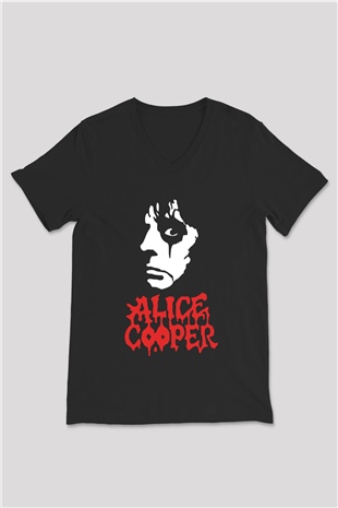 Alice Cooper Siyah Unisex V Yaka Tişört T-Shirt