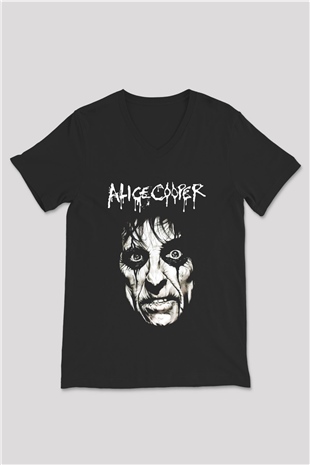 Alice Cooper Siyah Unisex V Yaka Tişört T-Shirt