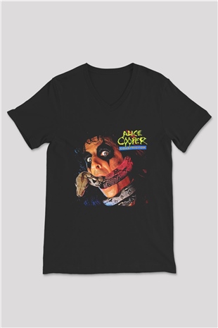 Alice Cooper Siyah Unisex V Yaka Tişört T-Shirt
