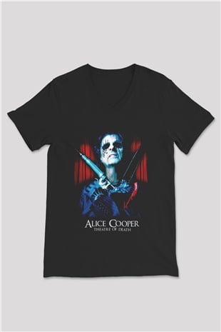 Alice Cooper Siyah Unisex V Yaka Tişört T-Shirt