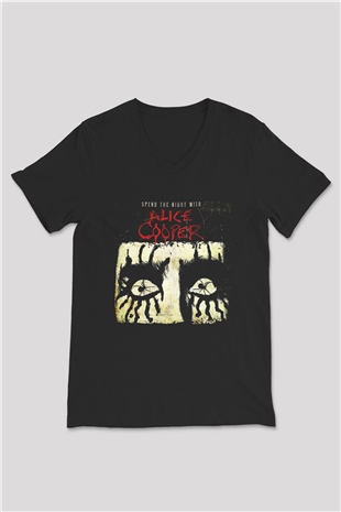 Alice Cooper Siyah Unisex V Yaka Tişört T-Shirt