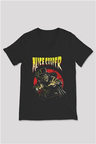 Alice Cooper Siyah Unisex V Yaka Tişört T-Shirt