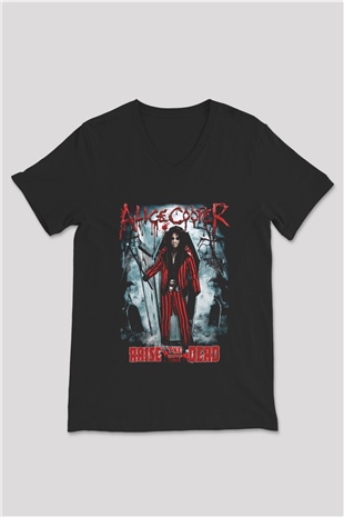 Alice Cooper Siyah Unisex V Yaka Tişört T-Shirt