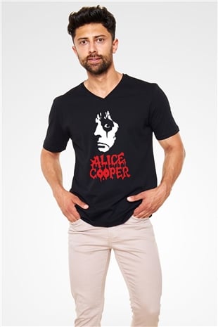 Alice Cooper Siyah Unisex V Yaka Tişört T-Shirt