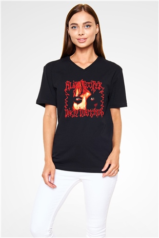 Alice Cooper Siyah Unisex V Yaka Tişört T-Shirt