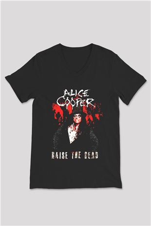 Alice Cooper Siyah Unisex V Yaka Tişört T-Shirt