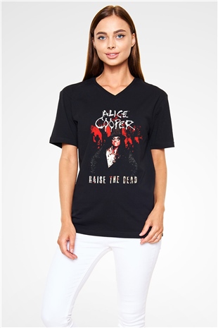 Alice Cooper Siyah Unisex V Yaka Tişört T-Shirt