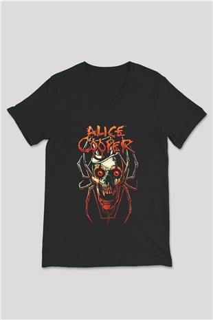 Alice Cooper Siyah Unisex V Yaka Tişört T-Shirt