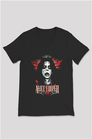 Alice Cooper Siyah Unisex V Yaka Tişört T-Shirt
