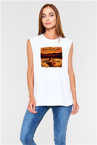 Alice in Chains Baskılı Unisex Beyaz Kolsuz Tişört