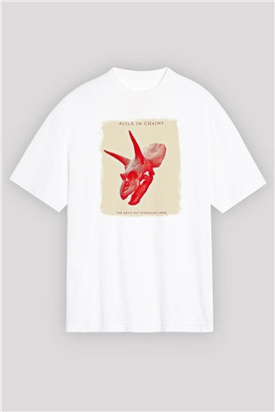 Alice in Chains Baskılı Unisex Beyaz Oversize Tişört