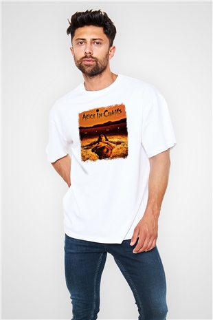 Alice in Chains Baskılı Unisex Beyaz Oversize Tişört