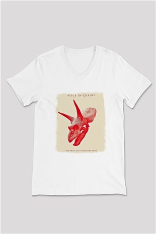 Alice in Chains Baskılı Unisex Beyaz V Yaka Tişört