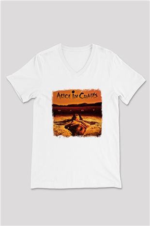Alice in Chains Baskılı Unisex Beyaz V Yaka Tişört