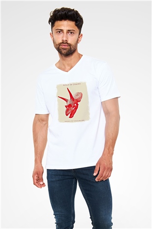 Alice in Chains Baskılı Unisex Beyaz V Yaka Tişört
