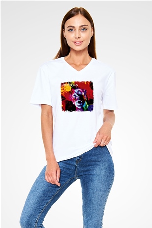 Alice in Chains Baskılı Unisex Beyaz V Yaka Tişört