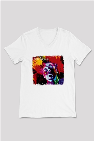 Alice in Chains Baskılı Unisex Beyaz V Yaka Tişört