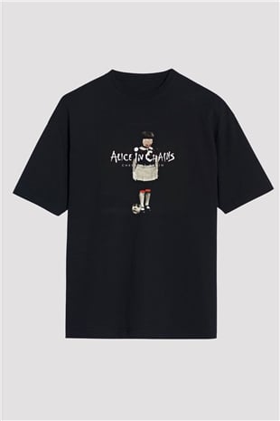 Alice in Chains Baskılı Unisex Siyah Oversize Tişört