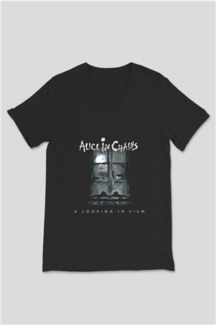 Alice in Chains Baskılı Unisex Siyah V Yaka Tişört